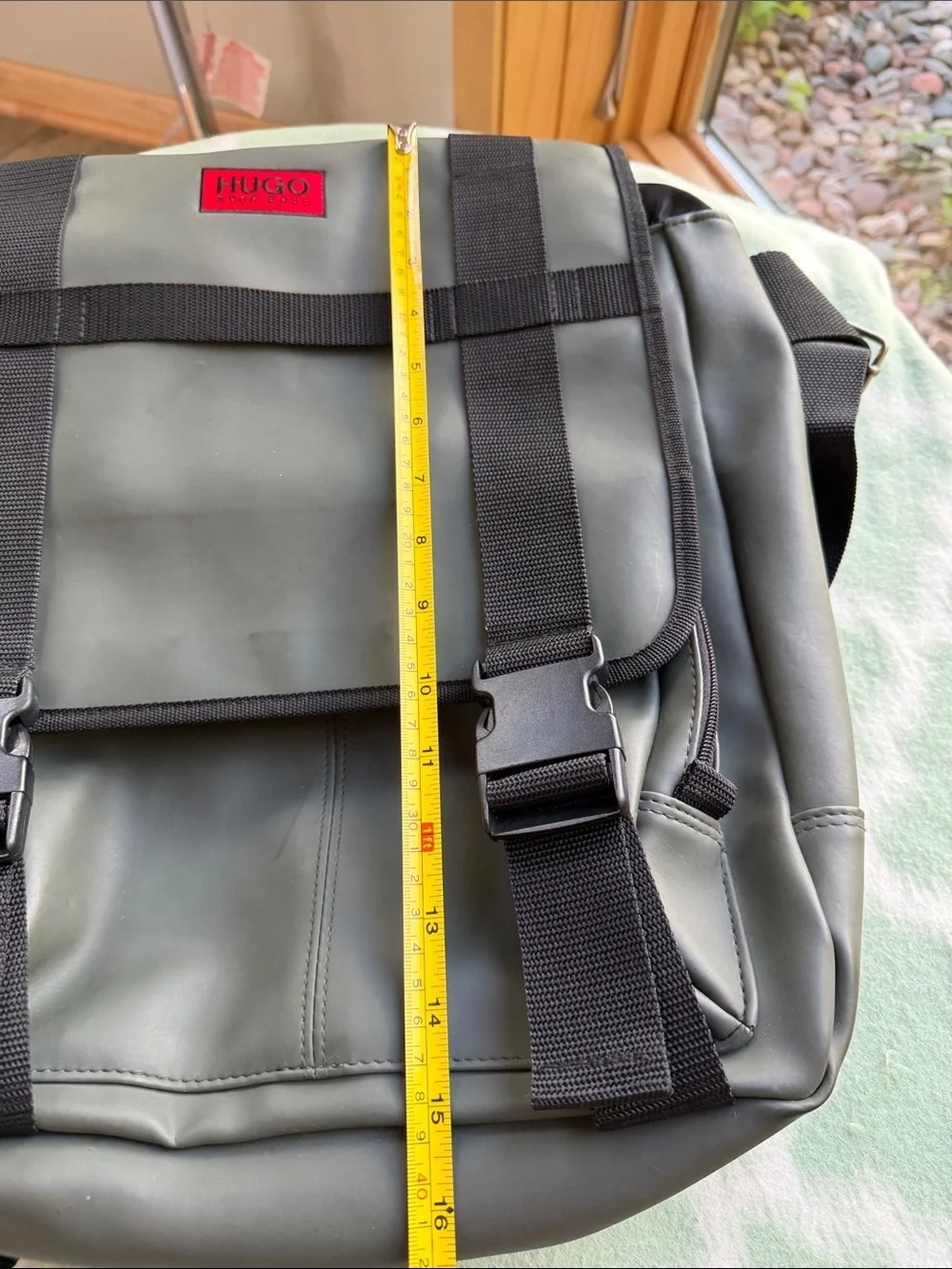 HUGO Boss Dark Olive Green and Black Men's Flap Buckle Backpack